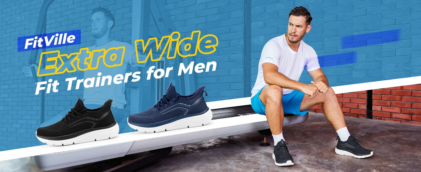 Fitttington Men's Extra Wide Walking Shoes Lightweight Athletic Sneakers/Workout Slip-on Wide Width Shoes For Flat Feet