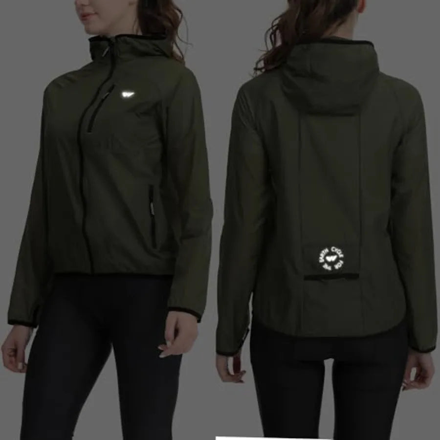 Windbreaker Jacket Women Lightweight Rain Jacket/Packable Reflective Hooded For Cycling Hiking Outdoor Sports