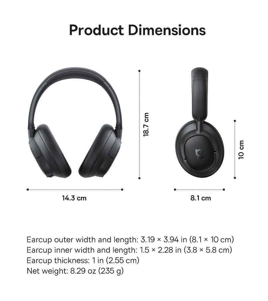 Baseus ANC Wireless Headphones 98% Adaptive/Hybrid Noise Cancelling Headsets Hi-Res LDAC Headphone Bluetooth 6.0