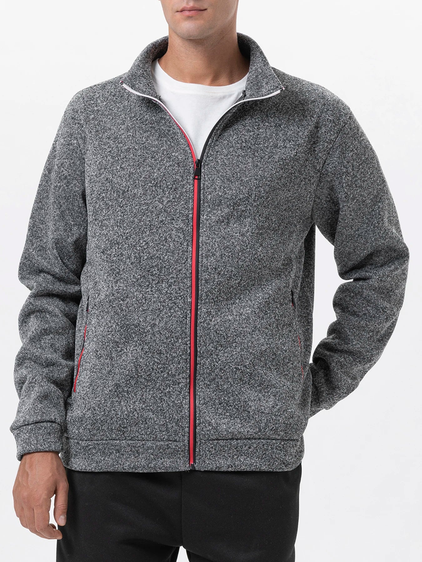 Men Running Track Jacket Contrast Trim Zip‑up Sports Coat Casual/Windproof Athletic Jacket Full Zip Stand Collar Workout Outerwear