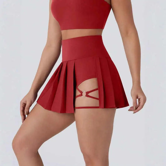 Women's Pleated Skirt With Criss-Cross Thigh Cutout/High Waist Solid Color Casual Sporty Style