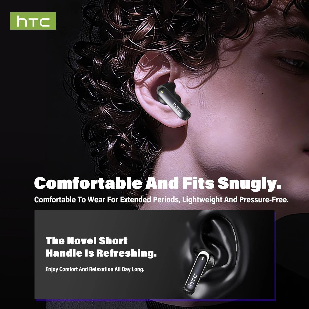 Wireless Headphones Bluetooth HTC NE70 Earphones Microphones/Earbuds AI Translator 30Hours of Battery Life Full HD LCD Display