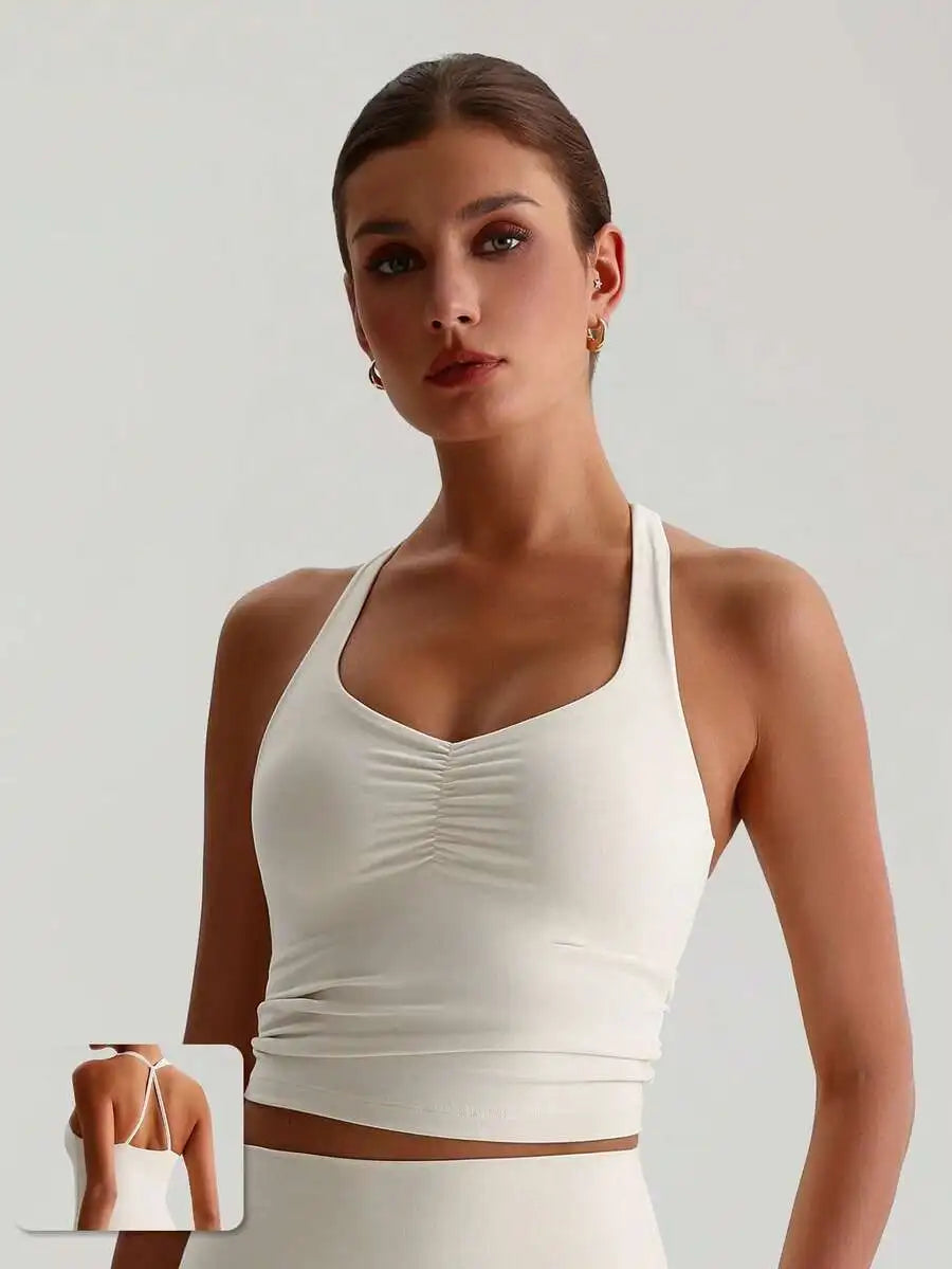 MASKERT "Sports Bra Top" Women's Built-In Cups Yoga Vest/High-Stretch Lounge & Commute Wear