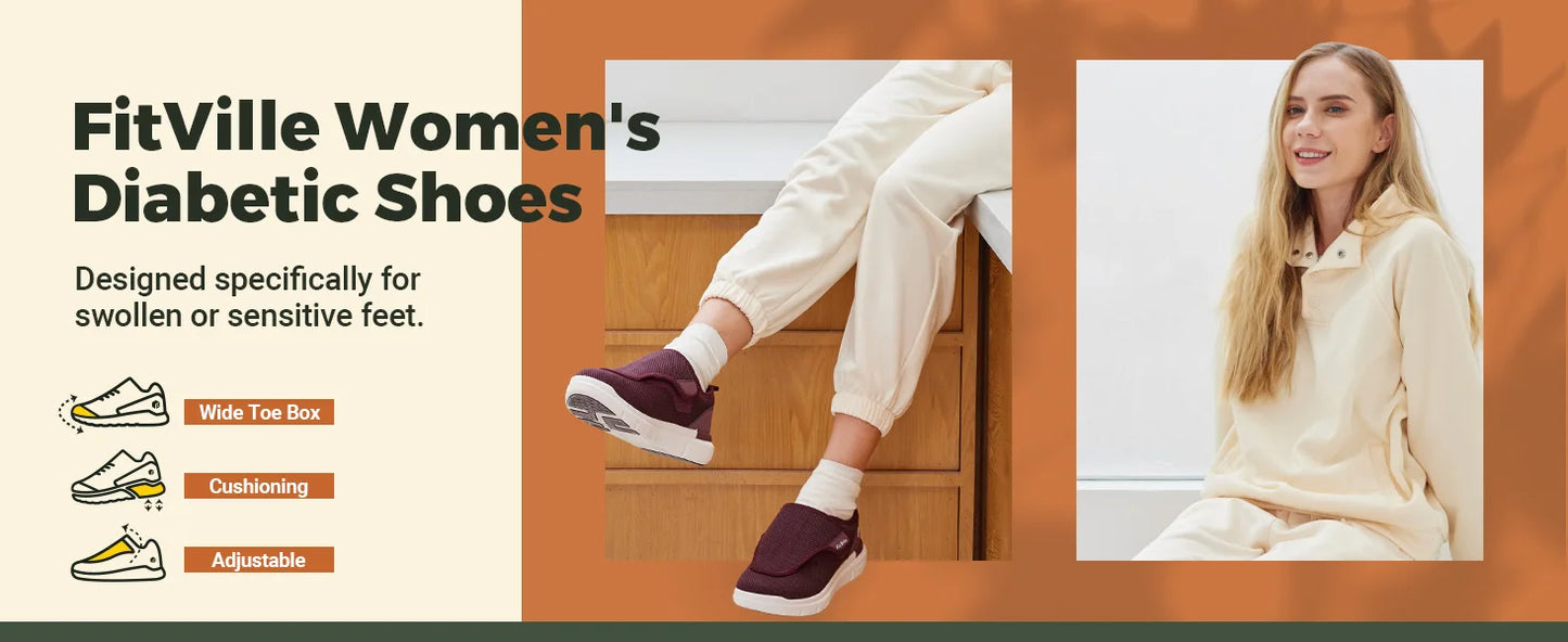 FitVille Extra Wide Women's Diabetic Shoes Adjustable Walking Shoes/for Elderly Orthopedics Wide Feet Swollen Foot Pain Relief