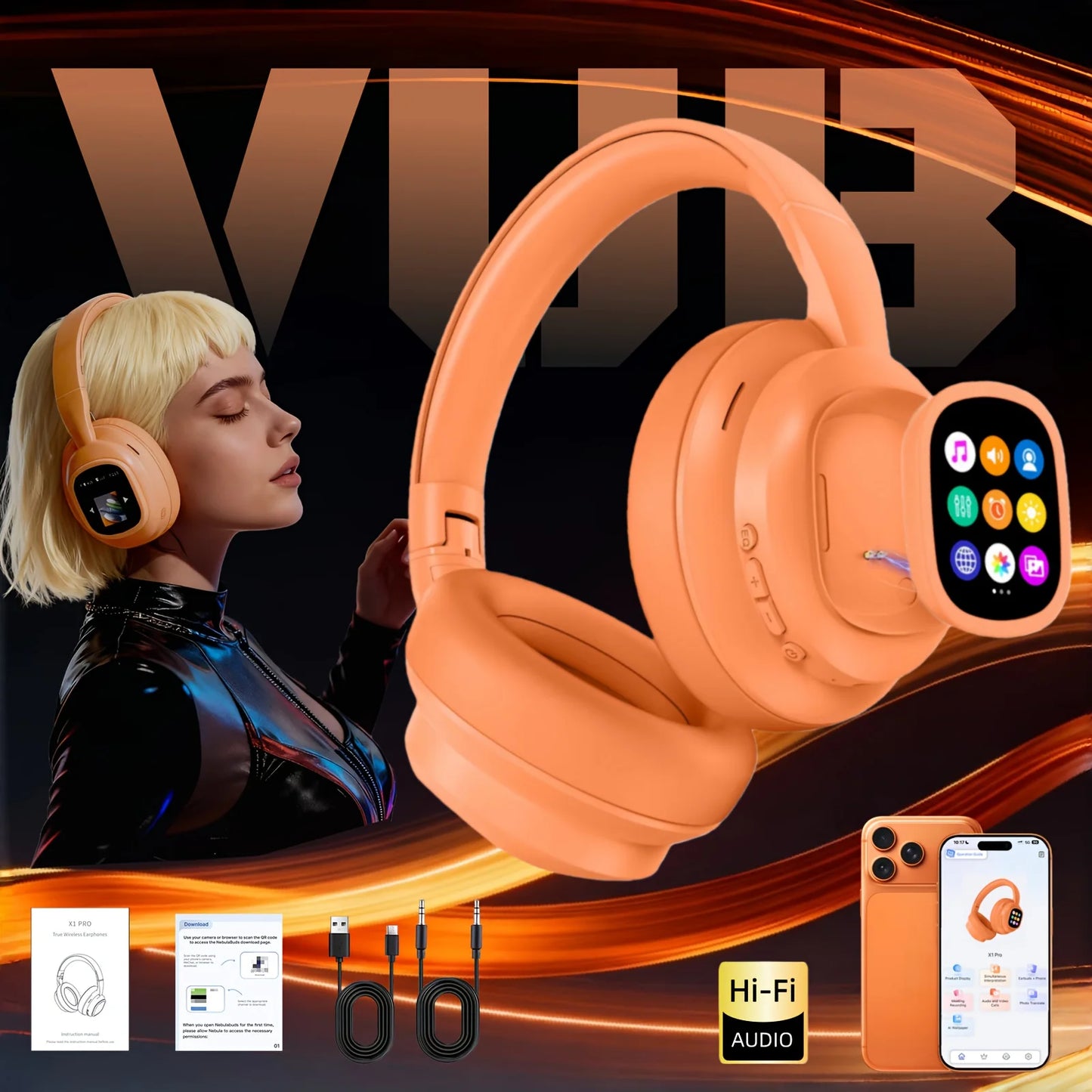 Brand-new 2026 couples' edition smart AI wireless earbuds/featuring a magnetic detachable LCD touchscreen text