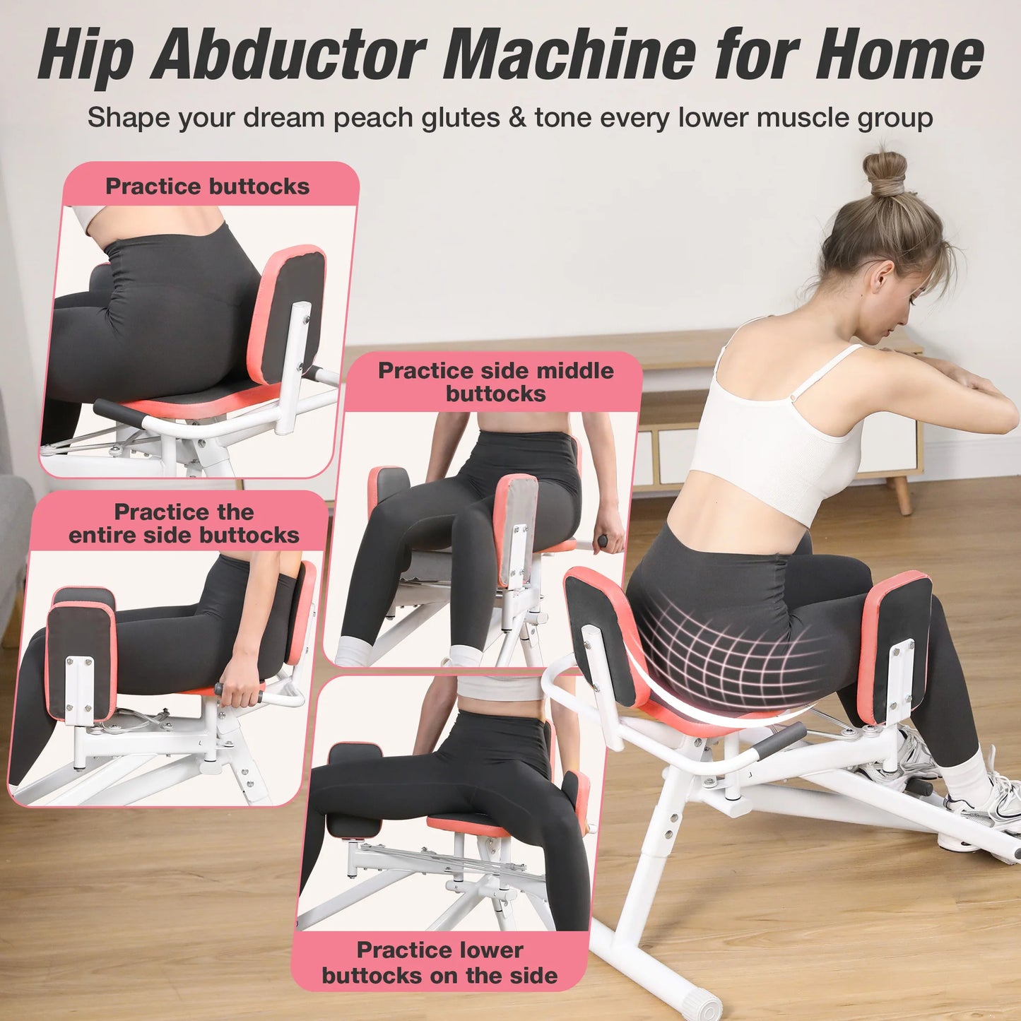 WARMOUNTS Hip Abductor Machine Glute & Thigh Trainer for Women/Adjustable Resistance Band, 300Lbs Weight Capacity for Home Gym