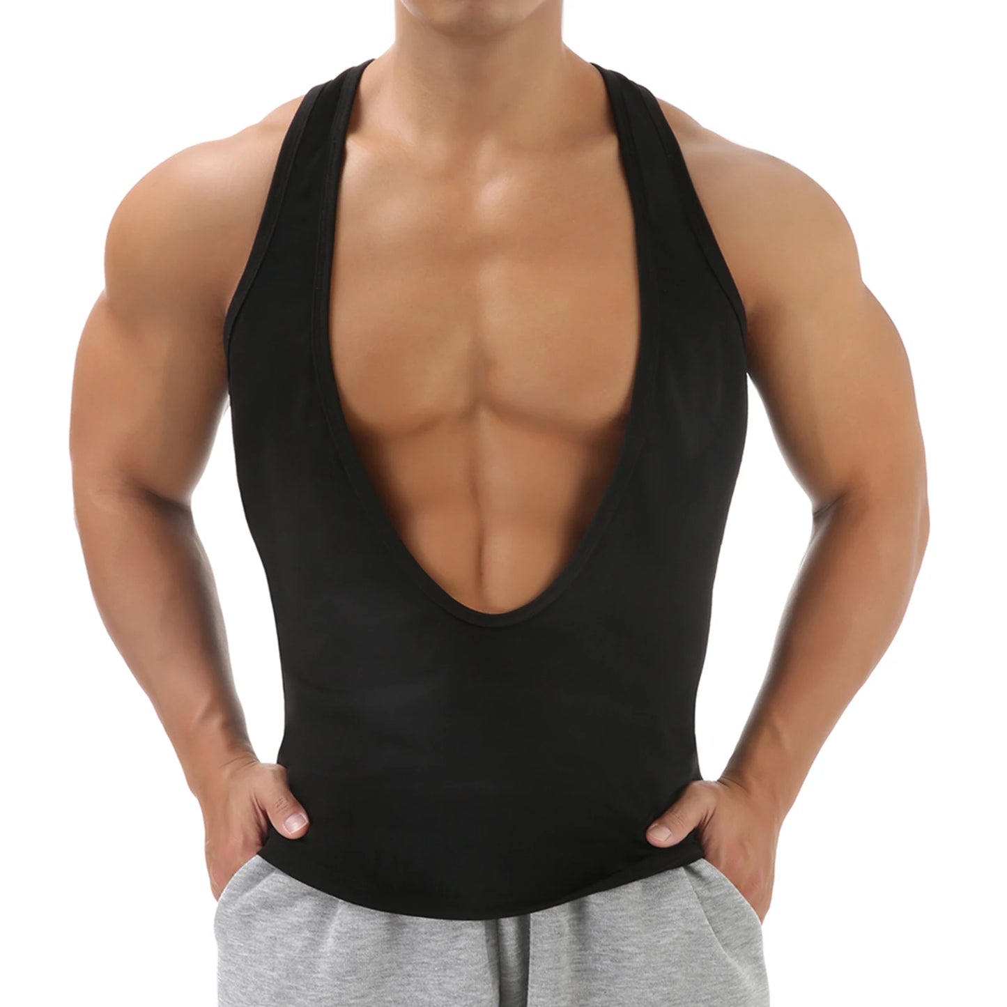 Casual Vest Men's Tank Top Man Deep V-neck Sexy Sleeveless Tops/T-Shirt Muscle Workout Bodybuilding Singlet Dopamine Color