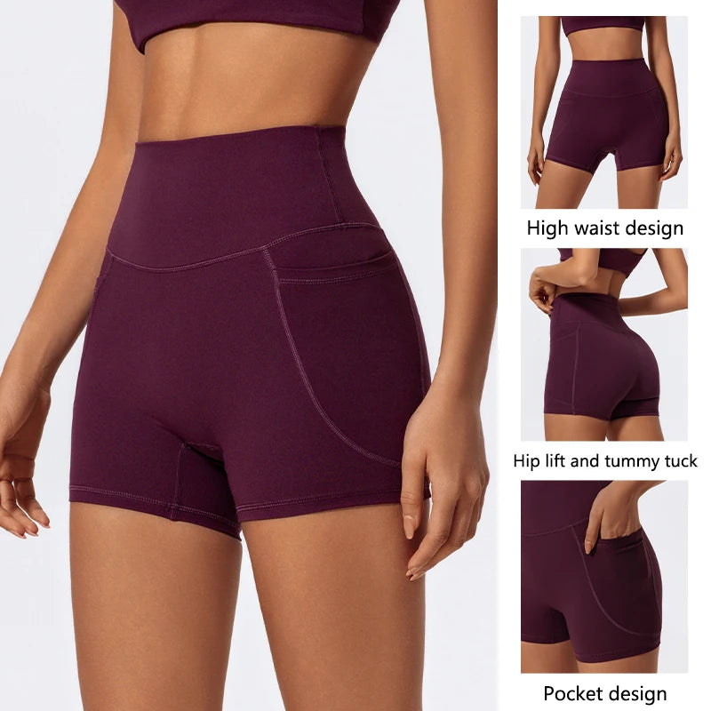 Hearuisavy Women Summer High Waist Shorts with Pockets/Quick Dry Yoga Cycling Gym Workout Sports Bottoms