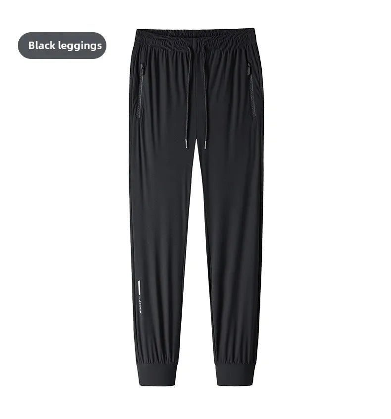 Men's solid color pants summer ice silk elastic quick drying/loose sports pants suitable for casual and business wear M-8XL