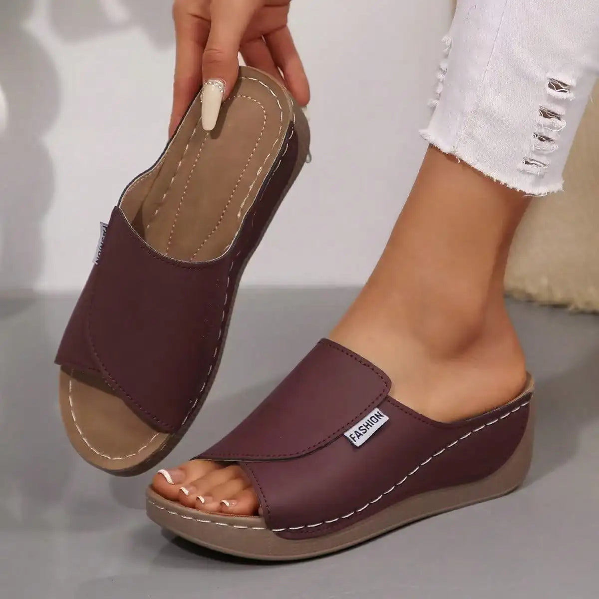 Women's Cork Wedge Platform Slide Mules Single Strap Open Toe/Slip On Sandals Non-Slip Comfort Summer Footwear