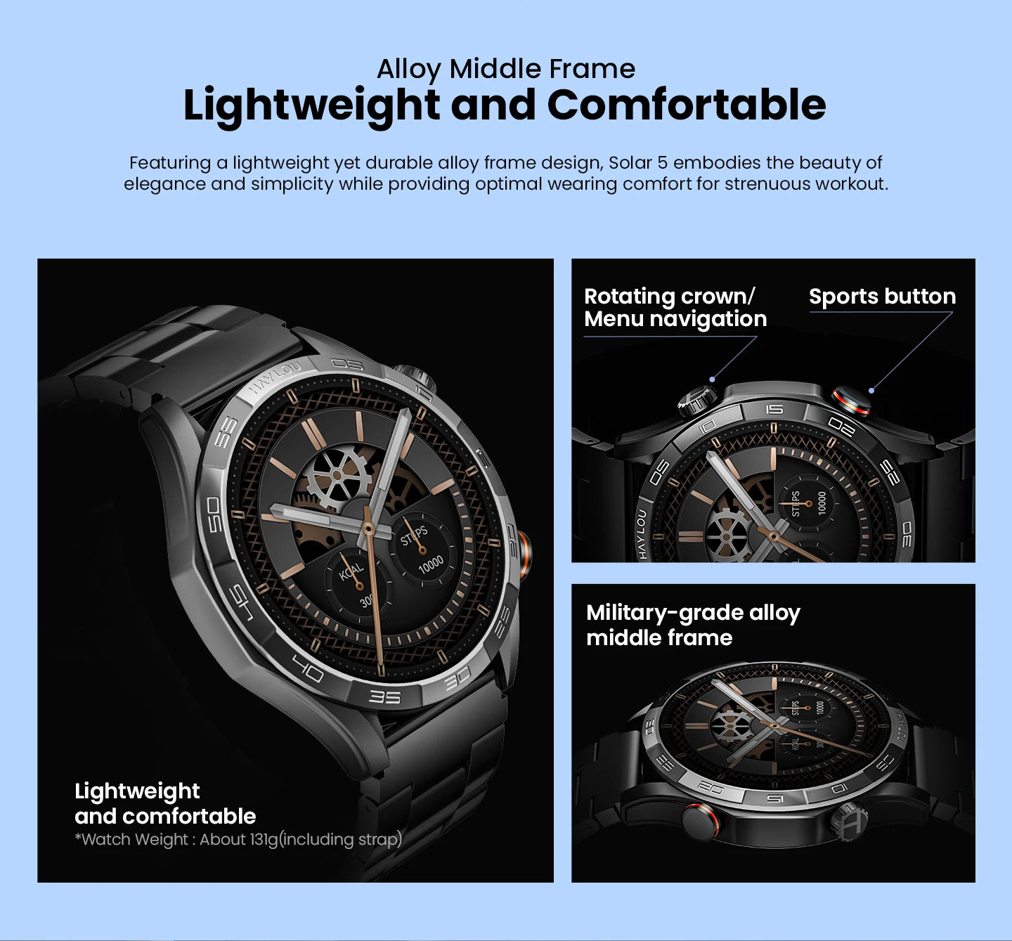 HAYLOU Solar 5 Voice Calling Smartwatch 1.58'' AMOLED Display 60Hz Smart Watch/24H Health Monitoring Sports Smartwatch for Men