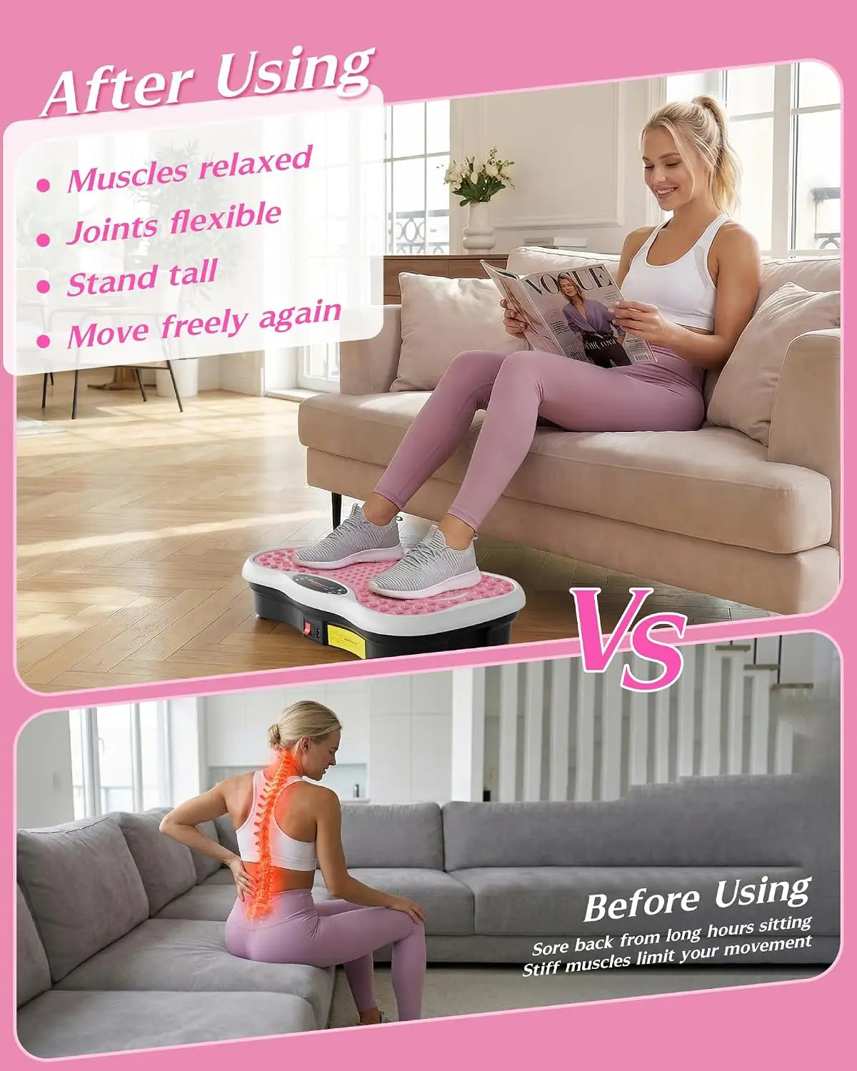 Vibration Plate Exercise Machine for Lymphatic Drainage 200 Speeds/Full Body Workout 300 Lbs Capacity with Resistance Bands