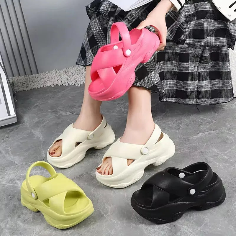 High Heel Slipper Woman Thick Sole Open Toe Shoes Summer/Women's Platform Plain Elevator Slipper Slides