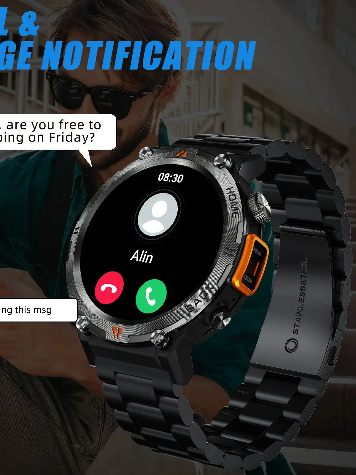 LaNikar 2025 KE3 Bluetooth Call Smart Watch Men Full Touch Screen/Health Monitor With  steel ring Men Smart Watch For IOS Android