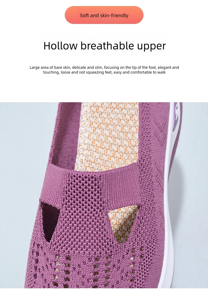 Women's shoes Solid Color Breathable Sneakers casual sneaker/women's summer sneakers Low-top Knitted Casual Shoes Mom Shoes