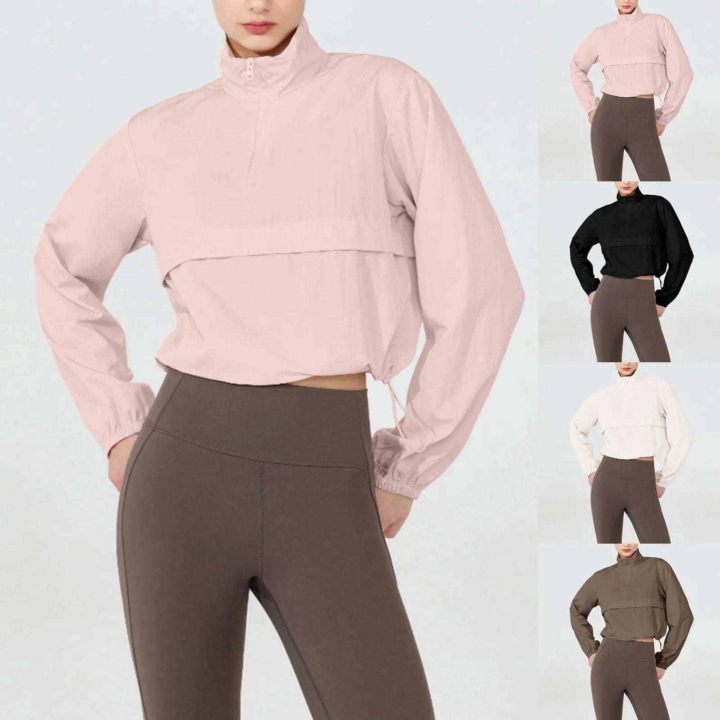 Women Autumn Windproof Waterproof Jacket Uv Resistant Fitness Running/Sporty Jacket Stand Up Collar Drawstring Quick Drying Tops