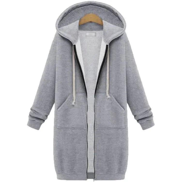 Autumn and Winter Women's Clothing American Hooded/Long-sleeved Medium and Long Sweater Fleece Jacket