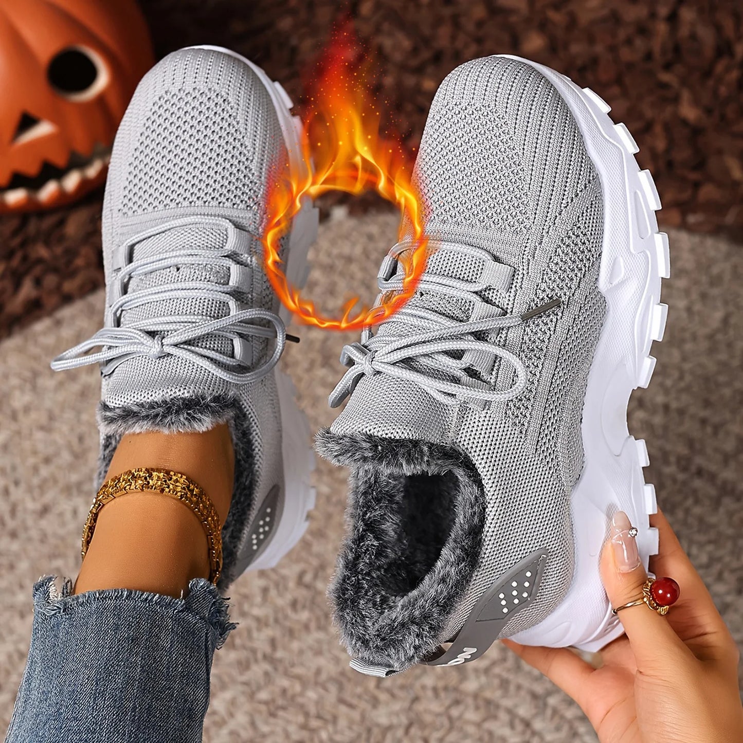 Sneakers Women's Winter Warm Sports Shoes Non Slip Soles/Suitable for Cold Weather Outdoor Walking Sports Shoes Ladies Sneakers