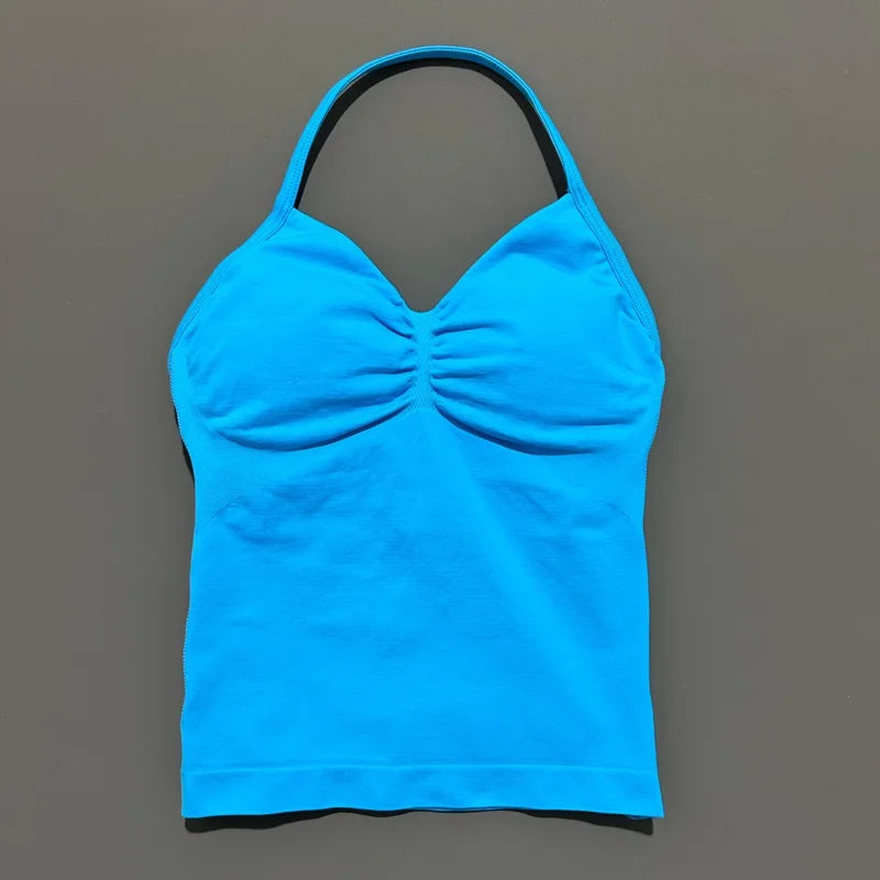 Histello Longline Strappy Top Women Sports Yoga Vest Fitness Tank Top/Gym Beautiful Open Back Bra Running Workout Halter