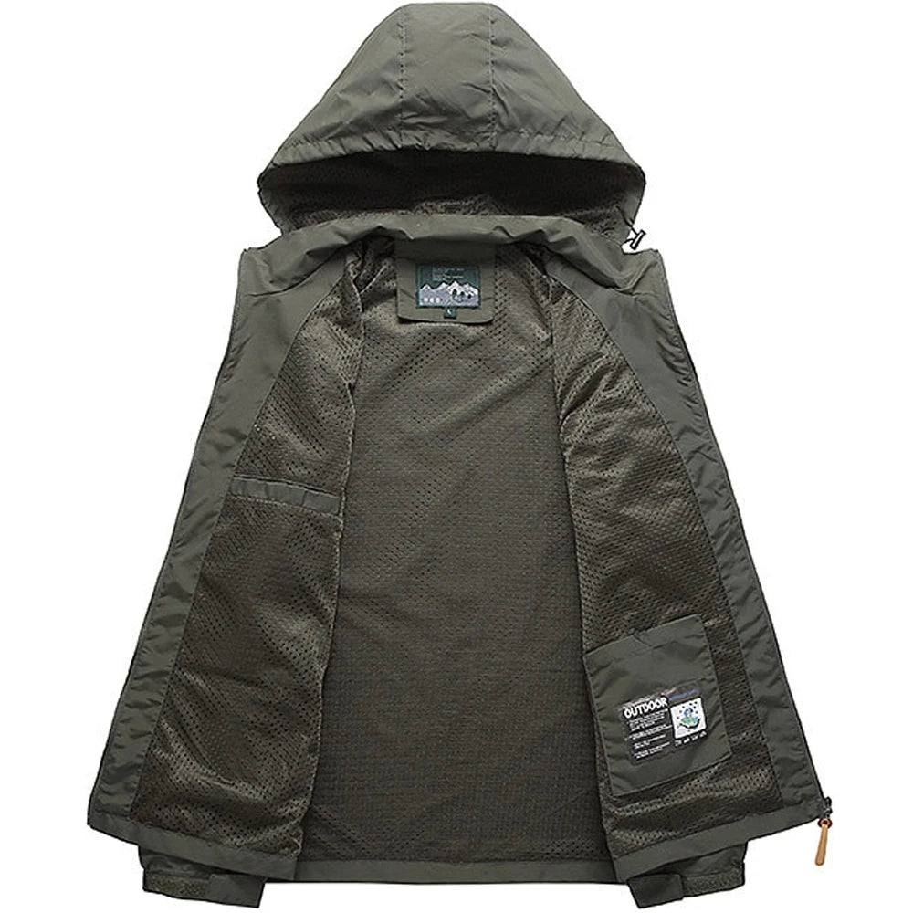 Windbreaker Men Tactical Jacket Waterproof Outdoor Hooded Coat/Sports Military Size S-5XL Field Climbing Thin Outwear