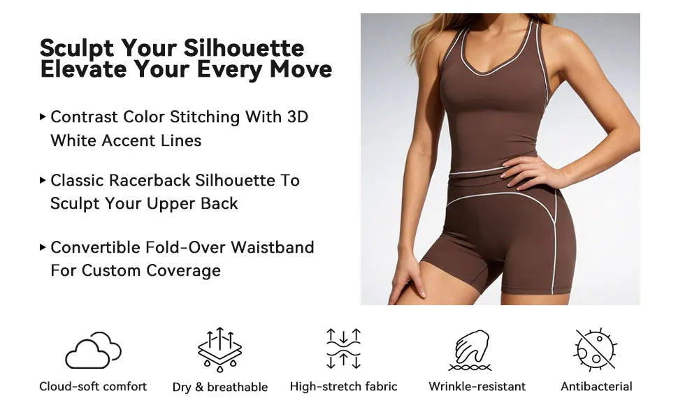 Airila 2-Piece Yoga Set, Racing Vest Yoga Shorts Outdoor Sports Shorts/Removable Pads 4-Way Stretch Fitness Shorts
