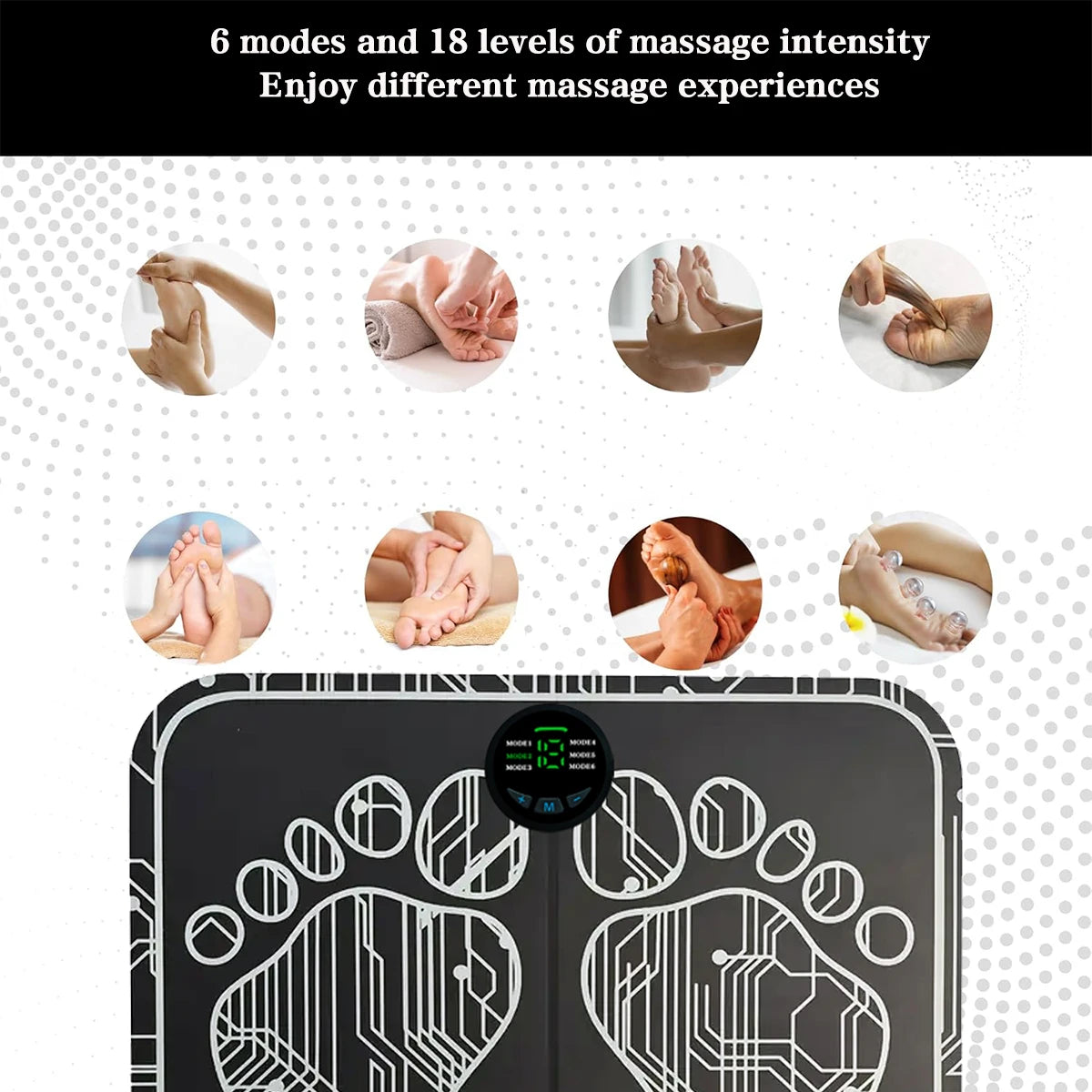 Electric Foot Massager EMS Muscle Stimulator Relaxing Massage Pad/with 6 Modes 18 Levels USB Charging for Fitness