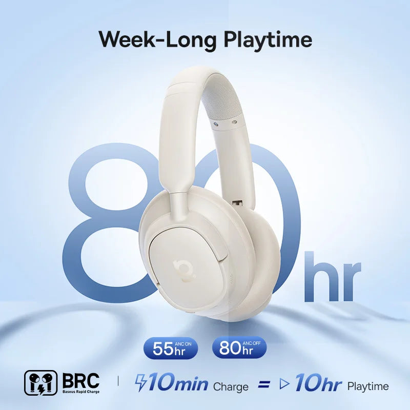 Baseus Bass Wireless Headphones Bluetooth 6.0 98% Noise Canceling/Over Ear Headset Spatial Audio Earphone 80H Time
