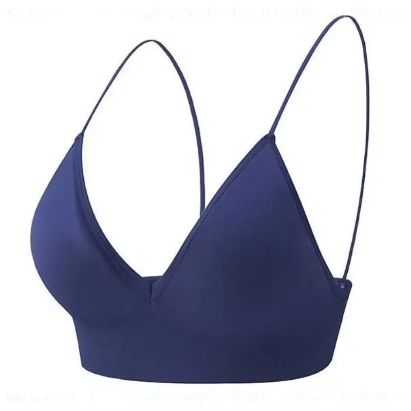 Women V Neck Seamless Triangle Cup Bra Camisole Breathable Gather Up/Chest Wrapped Underwear for Sports Fitness Yoga Casual