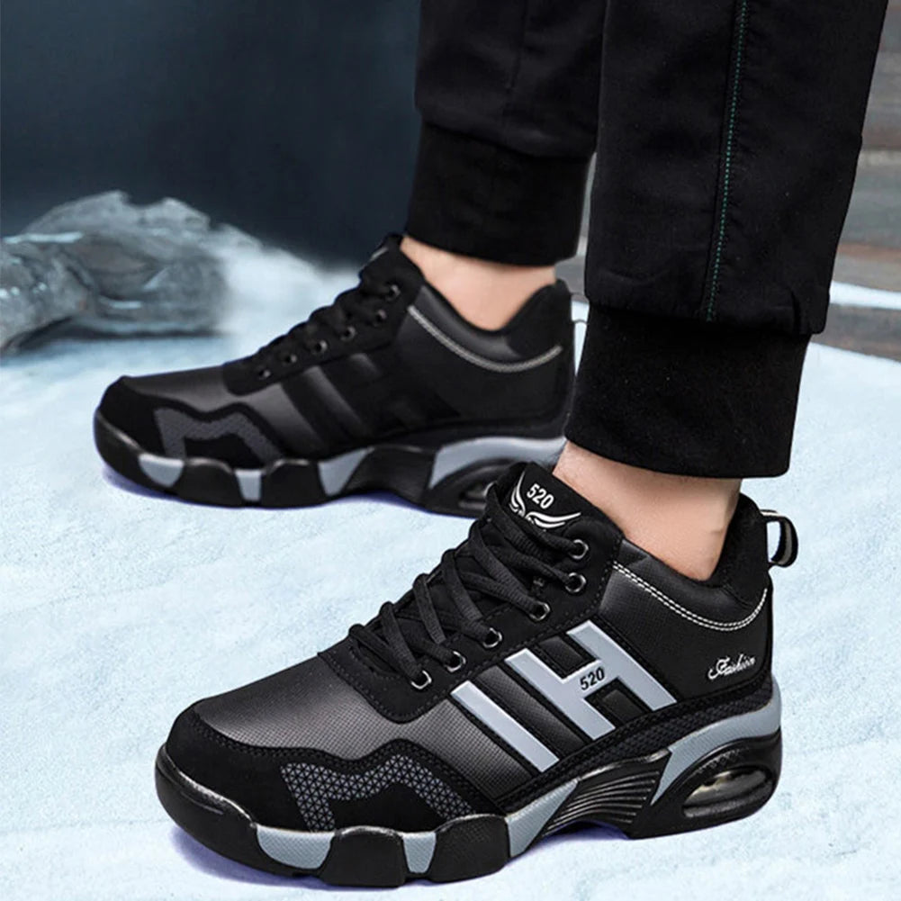 Mens Lace Up Shoes Non-Slip PU Leather Warm/Ankle Boots Comfortable Casual Sneakers