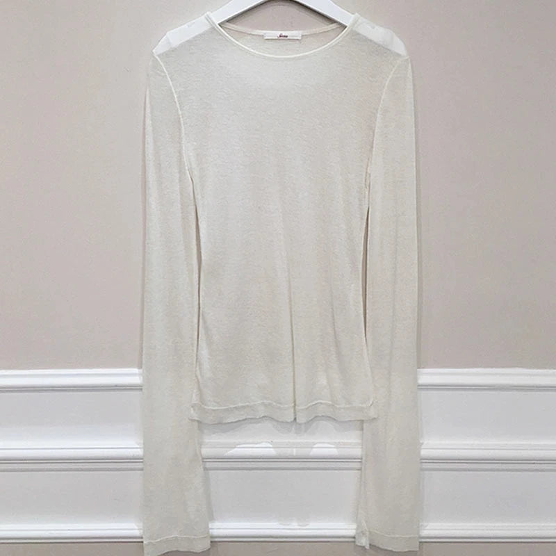 Women's Long Sleeve Slim Fit/T-shirt Elastic Soft Casual Top for Daily Wear