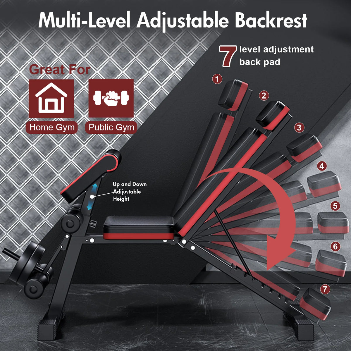 7-Level Foldable Weight Bench Adjustable Leg Extended Headrest/Dumbbell Bench Incline Decline Bench for Full Body Strength