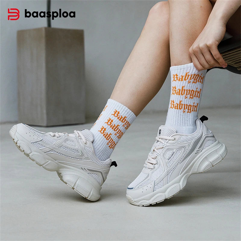 Baasploa Women Sports Shoes Outdoor Lightweight Breathable Jogging Sneakers/Female Casual Mesh Anti-slip Lace Up Running Shoes
