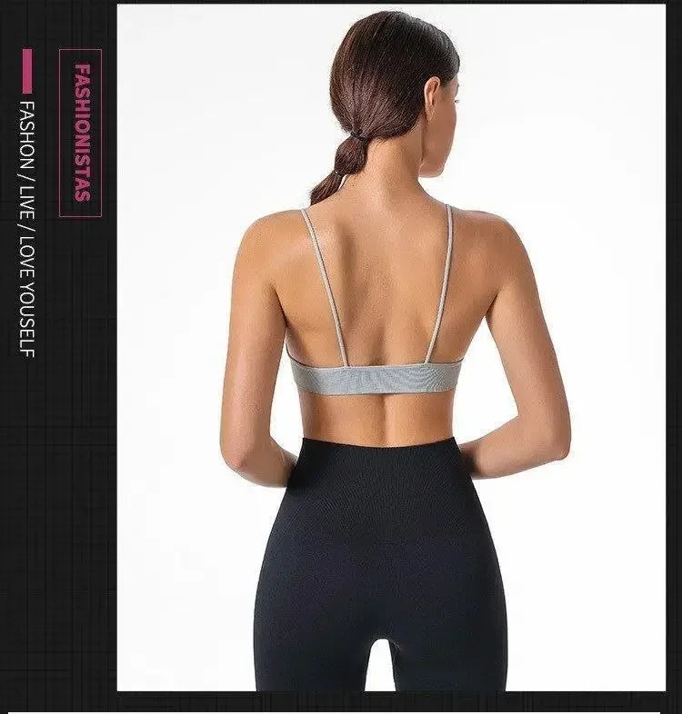 Women V Neck Seamless Triangle Cup Bra Camisole Breathable Gather Up/Chest Wrapped Underwear for Sports Fitness Yoga Casual