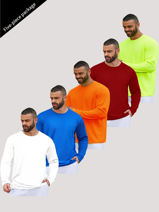 5-piece men's running speed dry long sleeved T-shirt suitable for sports/fishing and sun protection clothing