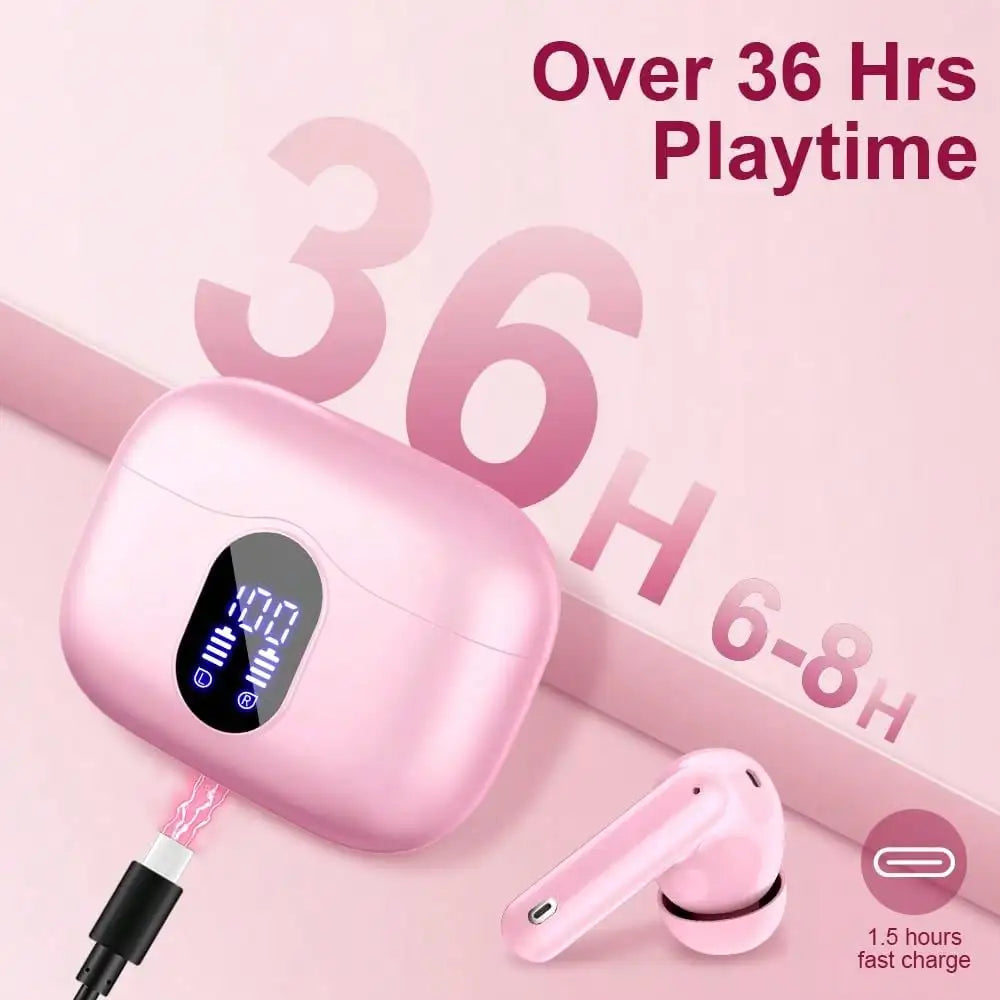 Ordtop Wireless Earbuds Bluetooth Headphones 48H Playtime Ear Buds/With LED Power Display, IPX7 Waterproof Bluetooth 5.4 Earphones