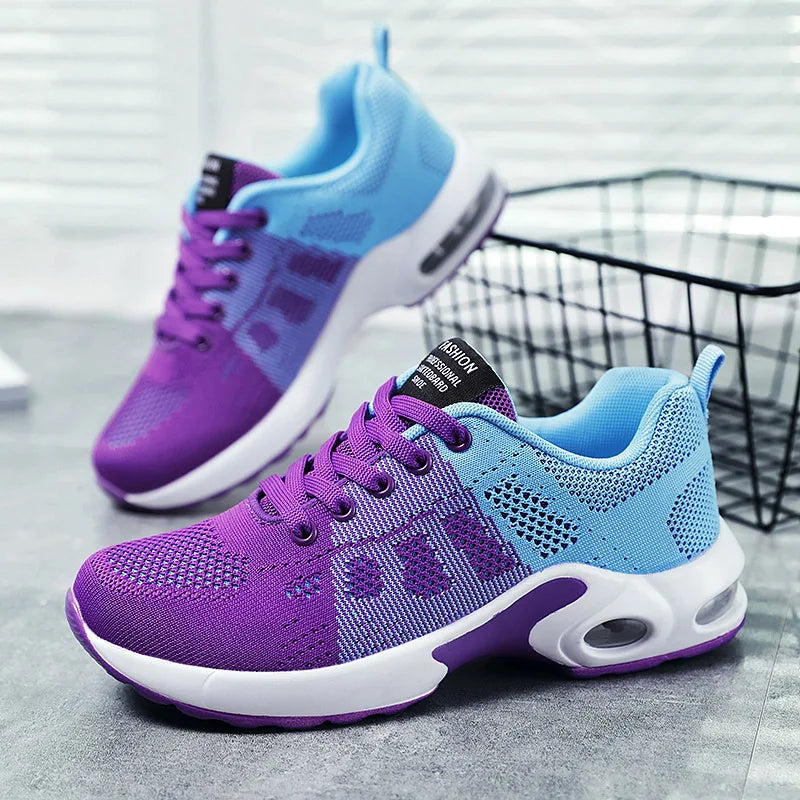 Women's Colorblock Purple Blue Air Cushion Sneakers/Breathable Mesh Lightweight Athletic Shoes