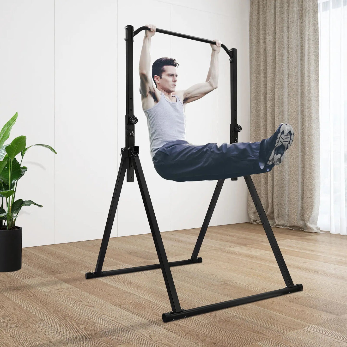 Triangular Pull Up Station, Adjustable Height Strength Training/Workout Equipment Foldable Horizontal Bar for Home Gym