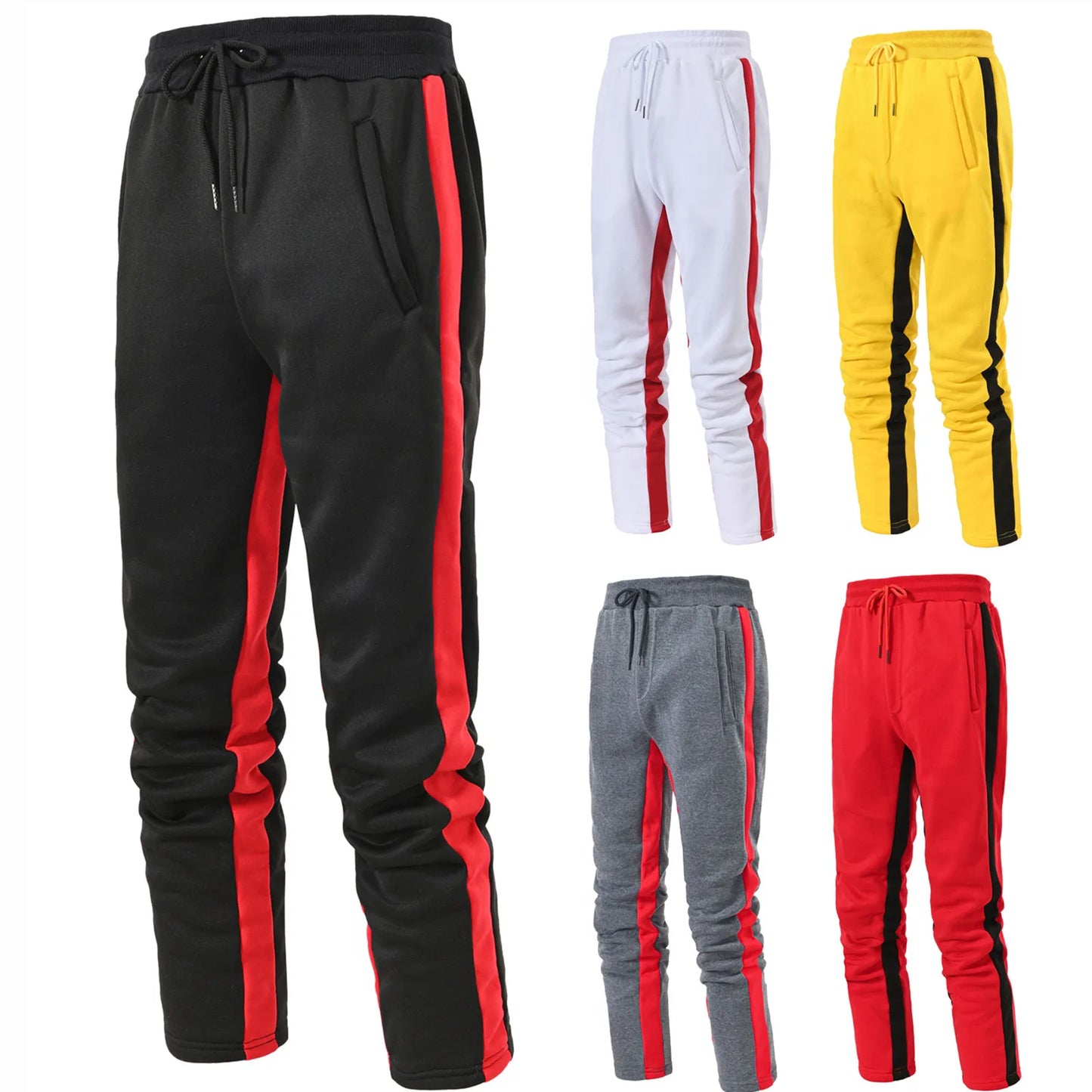 Men Baseball Pants Summer Stripe Sweatpants/Long Work Male White Elastic Waist Pants