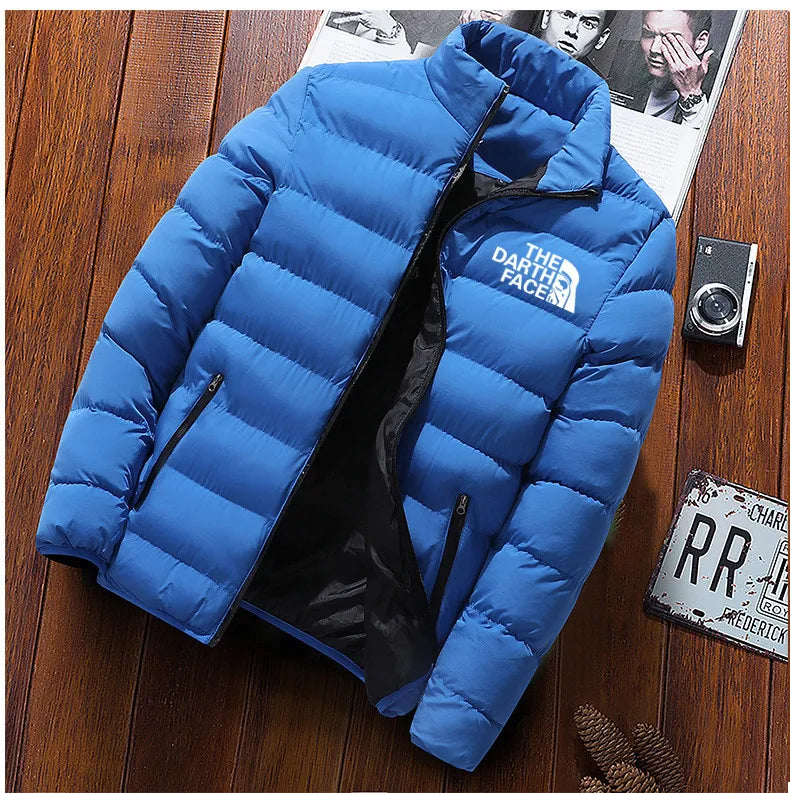 men's trendy casual wear new warm parka winter coat solid color/stand up collar zipper windproof cotton printed jacket