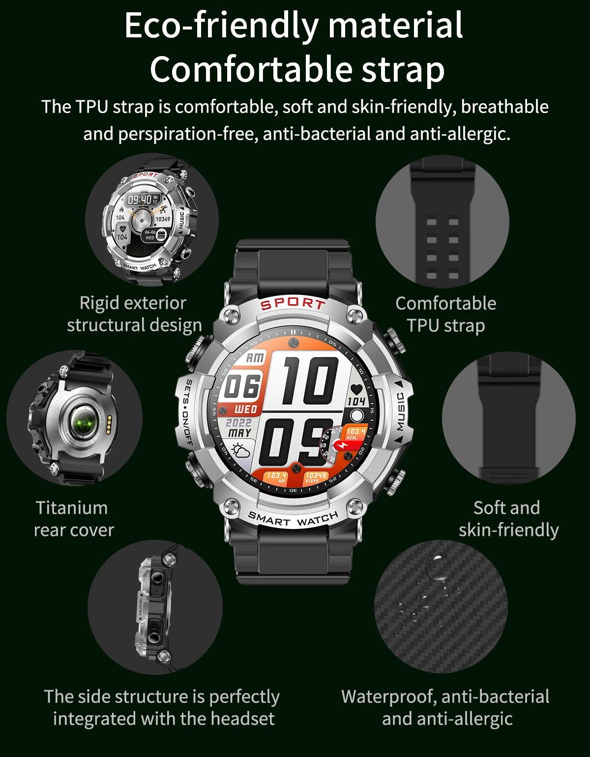 LaNikar Smart Watch AMOLED Display With In-Ear Bluetooth Headset/Heart Rate Blood Pressure Oxygen Saturation Monitoring HD Audio