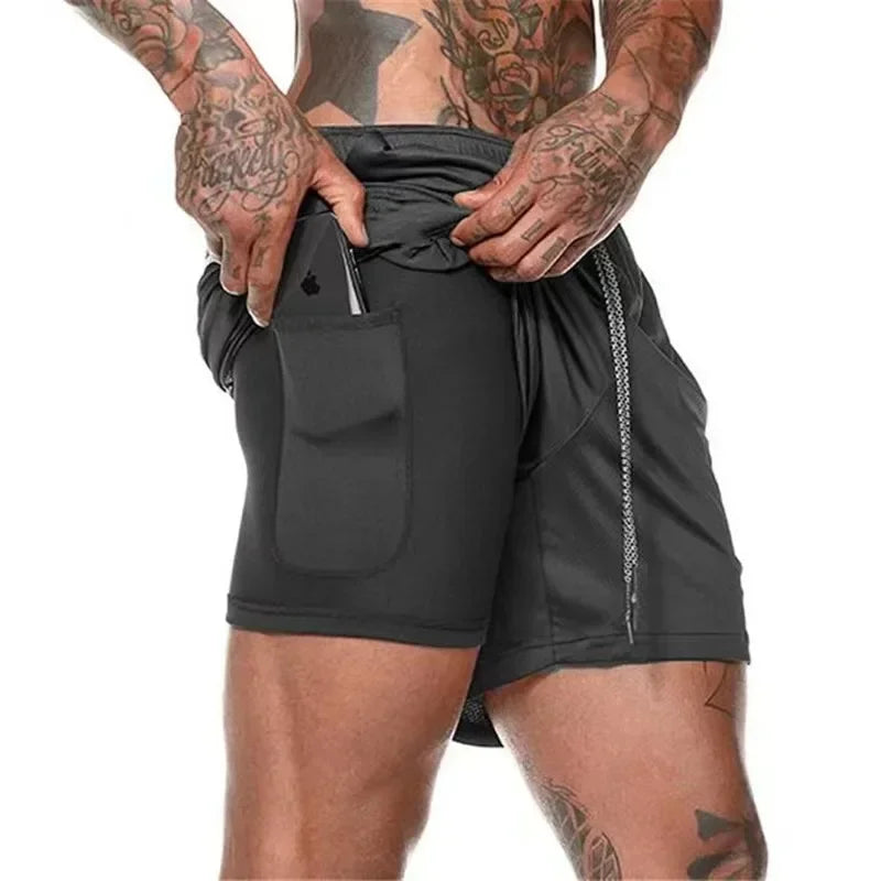 Running Shorts Men Gym Sports Shorts 2 In 1 Quick Dry Workout Training/Gym Fitness Jogging Short Pants Summer Men Shorts
