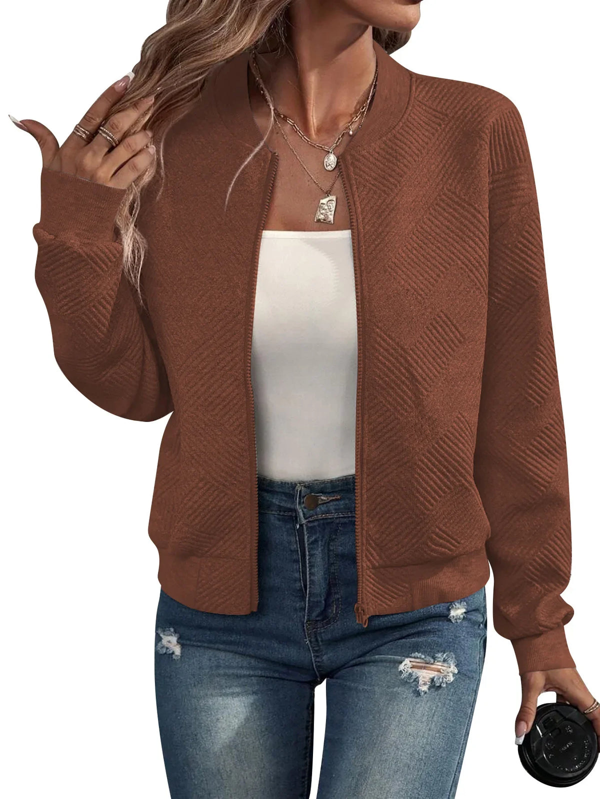 Autumn and Winter New Solid Color Zipper Jacket/with Collar Casual Coat for Women