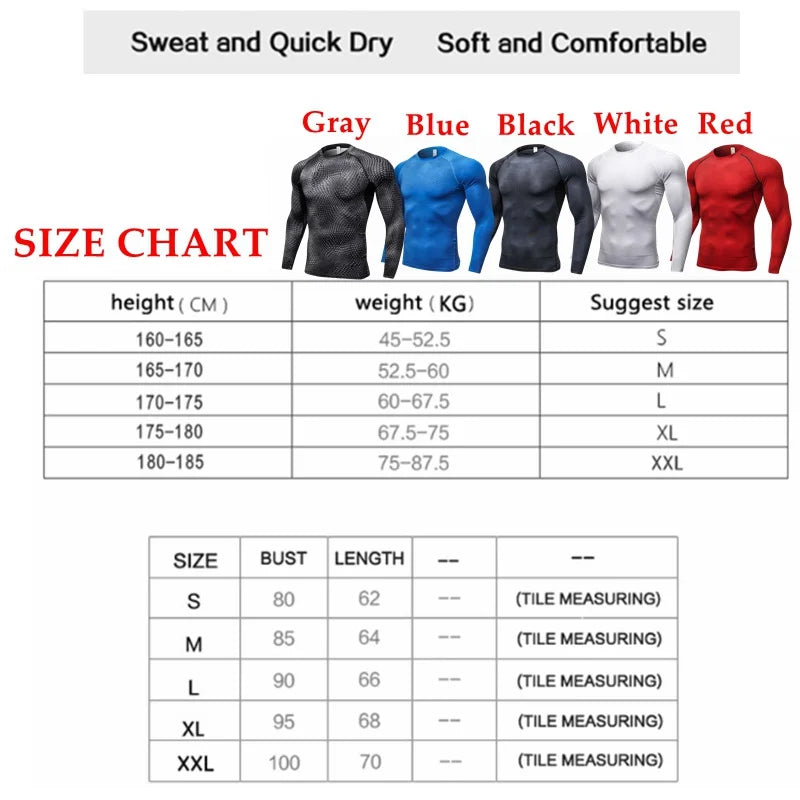 Men's Fitness Running Training Long-Sleeved Shirts Tight Elastic/Quick-Drying Clothes Gym T-Shirt Workout Athletic Undershirts