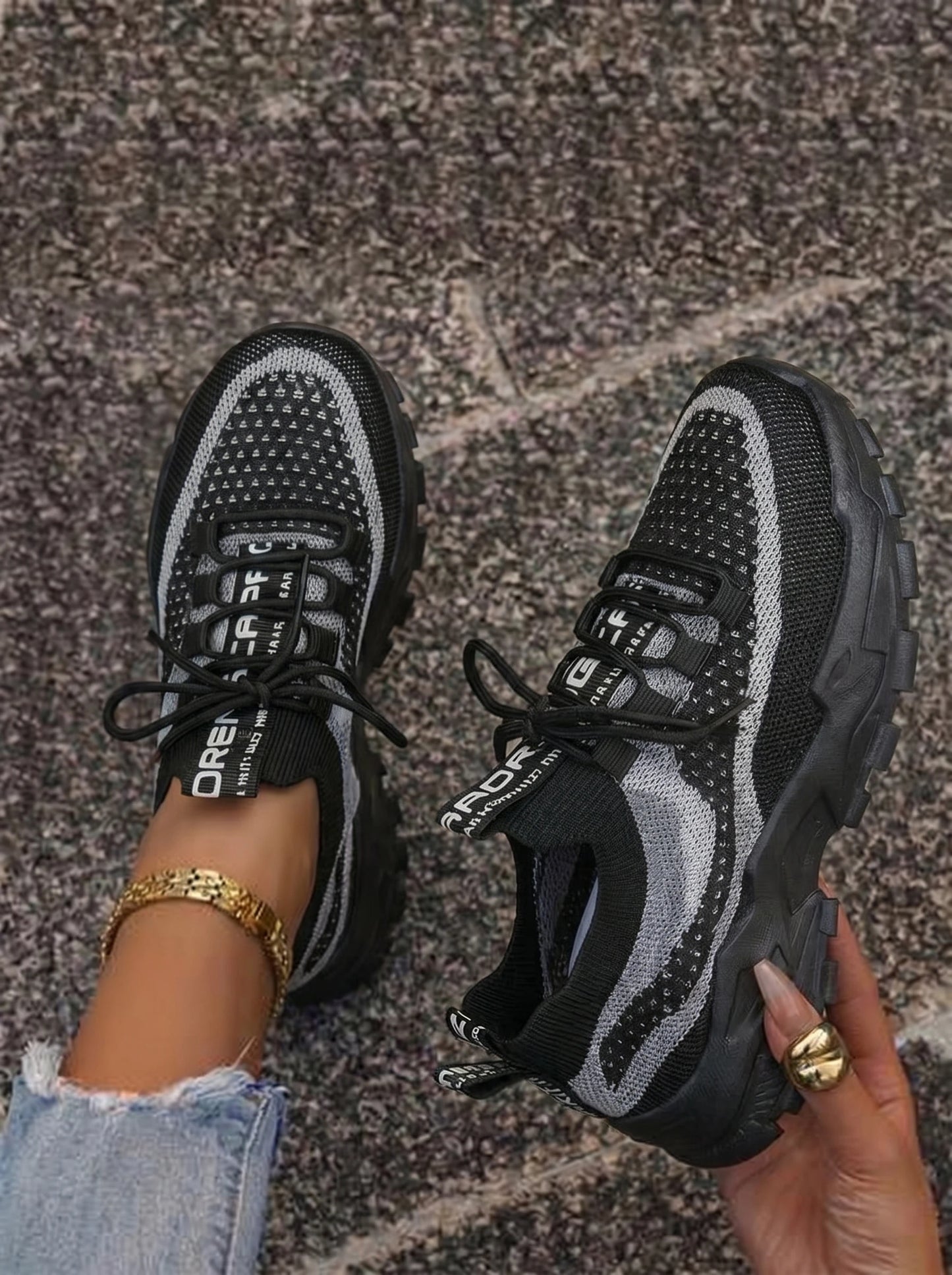 Breathable Mesh Chunky Platform Sneakers Women Lightweight/Casual Shoes Lace Up Non-slip Shoes For Streetwear