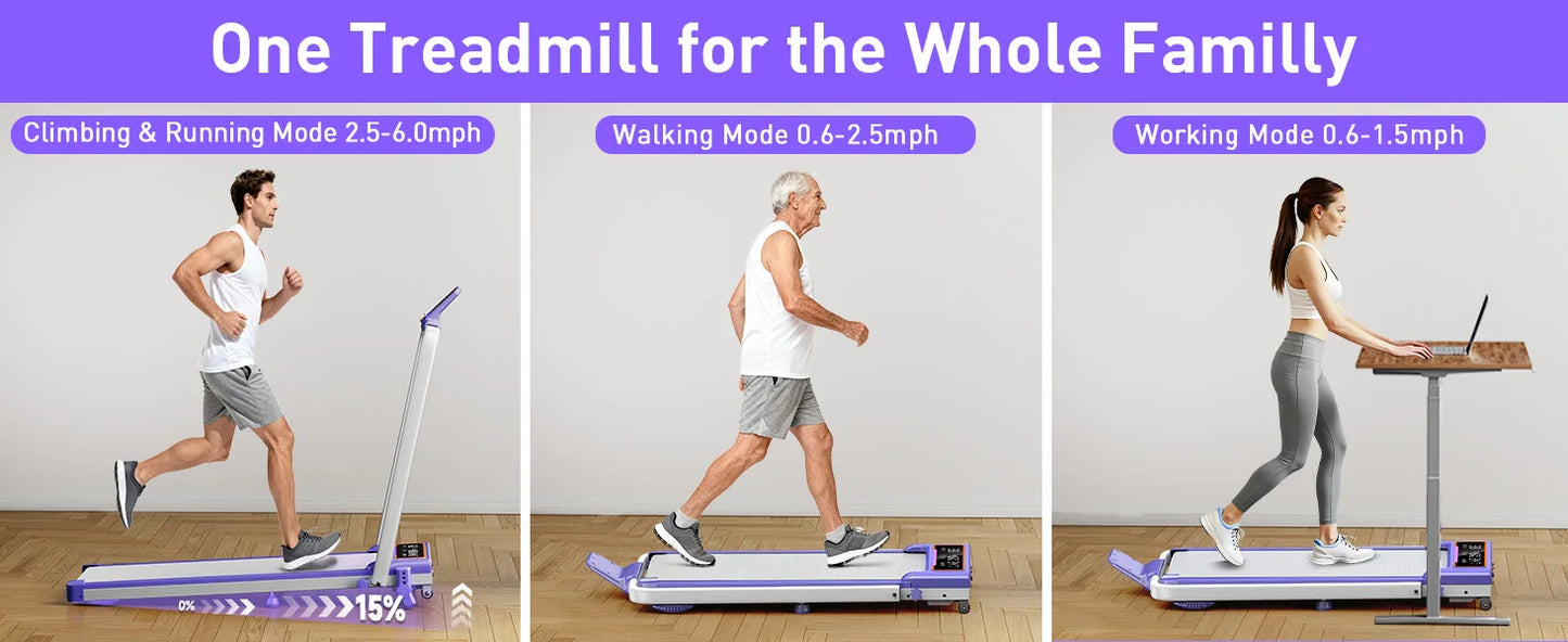 Folding Walking Pad with 15% Incline/RGB Light/Dual Screen Display/3.5HP Treadmills for Home,350lbs Capacity Smart App