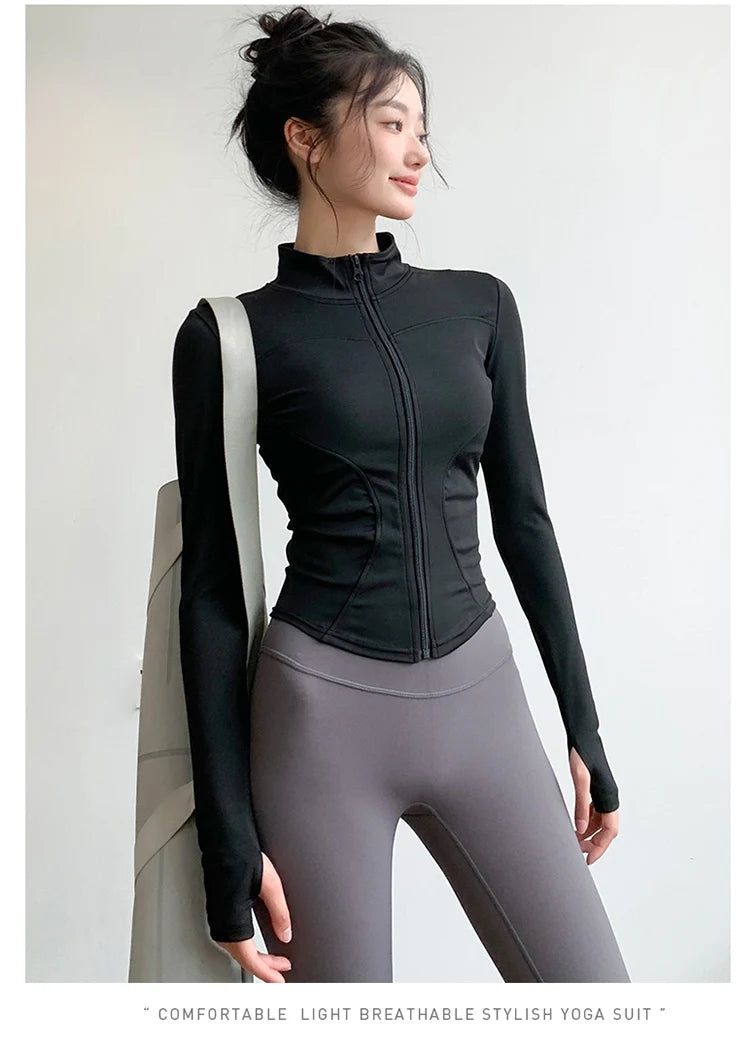 Long Sleeve Sports Jacket Women Zip Fitness Yoga Shirt Winter Warm/Gym Top Activewear Running Coats Workout Clothes For Cycling