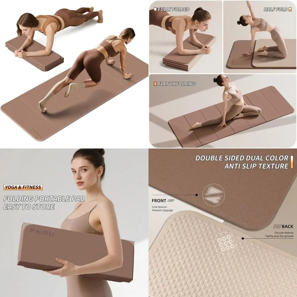 Thick Foldable Yoga Mat 10mm Non-Slip TPE Extra Long-Wide/75x26, Portable and Easy Storage for Fitness