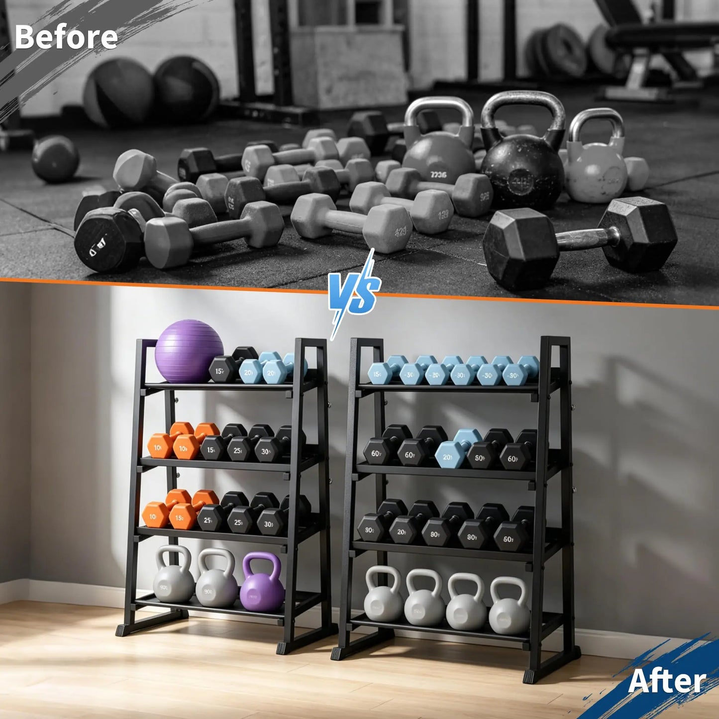 Dumbbell Rack 3 Tier Weight Rack For Home Gym Trapezoidal Frame/And H Frame Weight Stand For Dumbbells Kettlebells