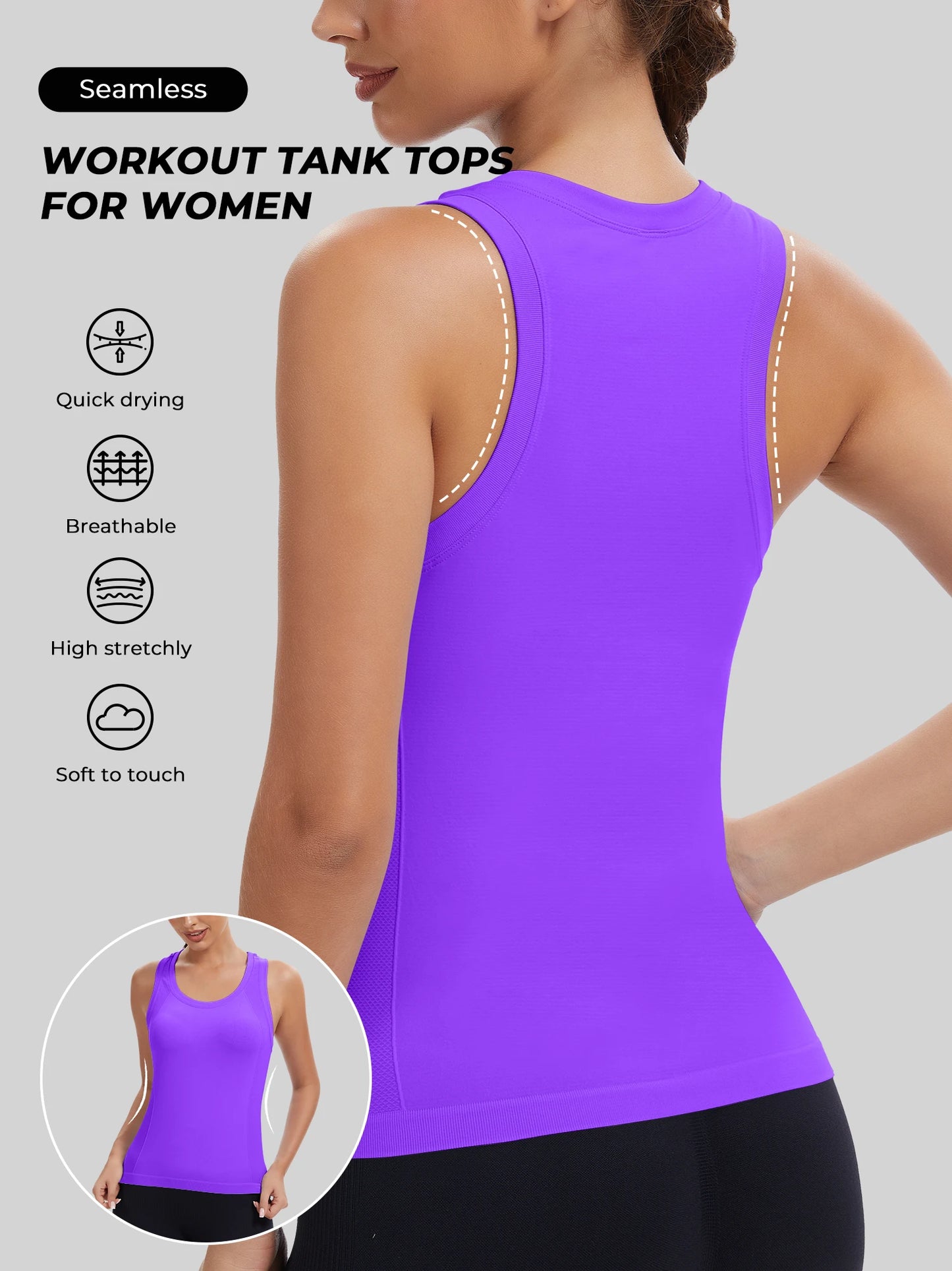 Workout Tank Tops for women Racerback Tank tops/Seamless Gym Tops Sleeveless Athletic Yoga Running Shirts