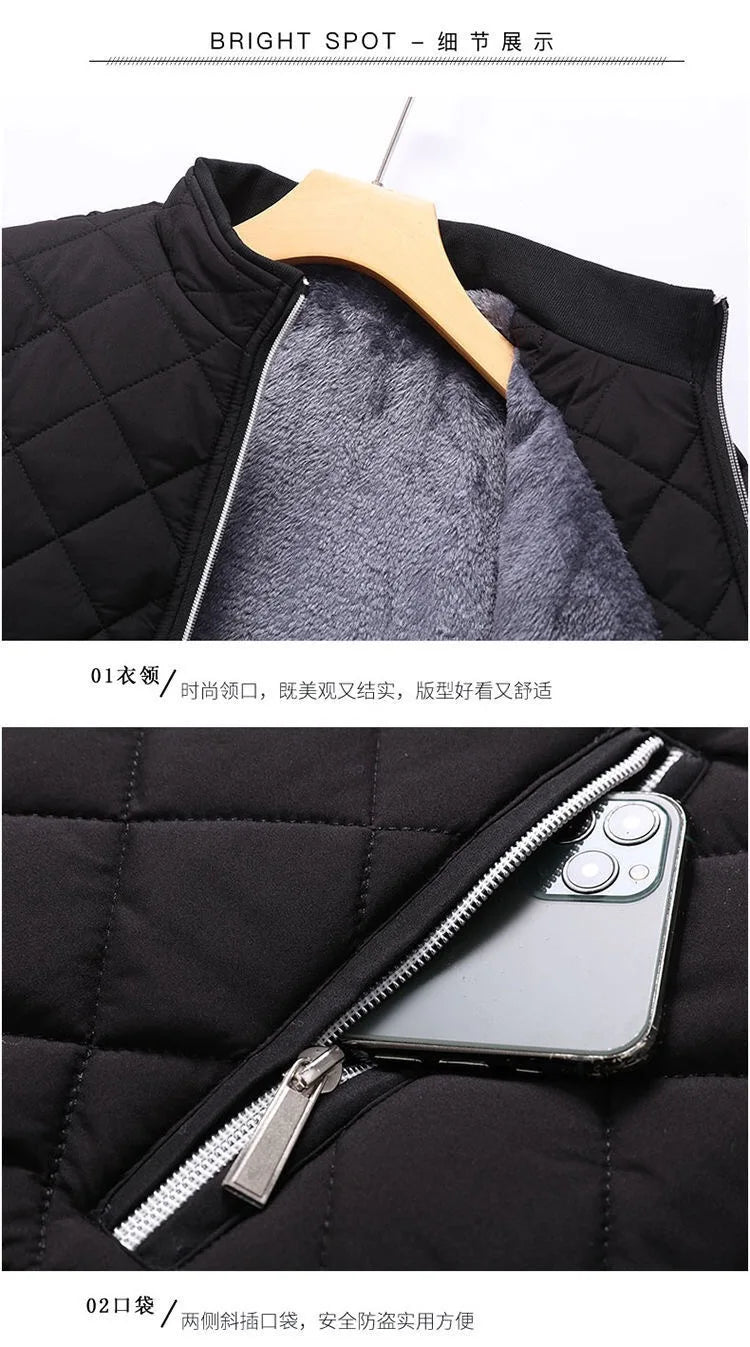 Autumn Winter Bomber Jacket Men Diamond Pattern Fleece Lined/Casual Jacket Men Fashion Clothing Brand New Slim Fit Coat